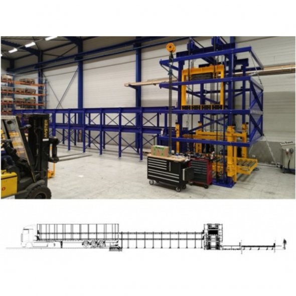 DOUBLE DECK STATIONARY (UN)LOADING CHAIN SYSTEM WITH TRAILER CHAIN TRACK SYSTEM